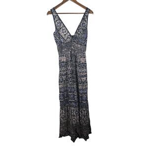 Angie Blue White Babydoll Maxi Dress Womens Sz S Boho Beachy Vacation Cruise